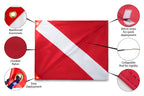 Dive Flag With Removable Stiffening Pole - 20 X 24 For Scuba Diving Spearfishing Freediving  Use With Float, Buoy, Boat, Flagpol