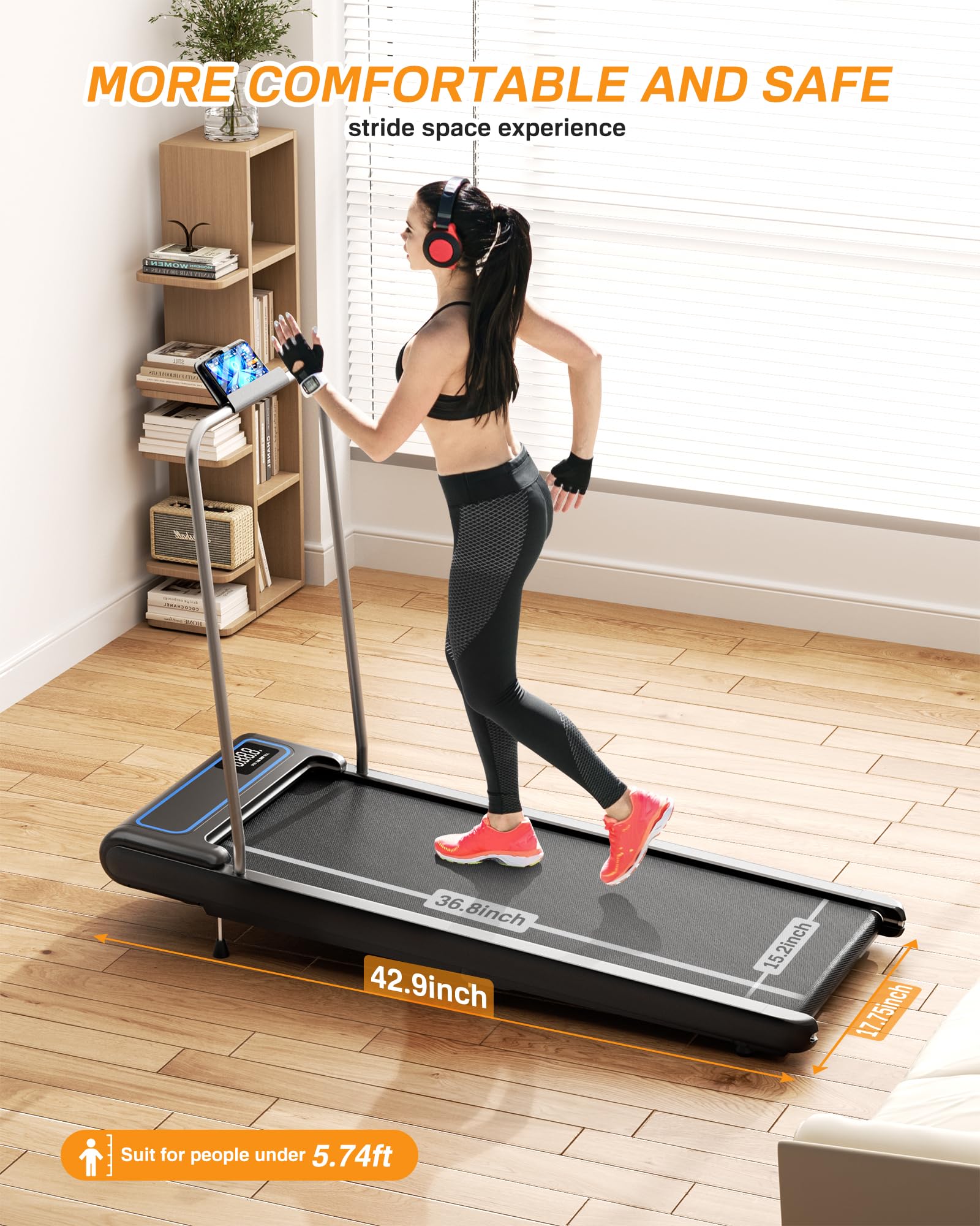 Wellfit Walking Pad Treadmill With 10% Incline And Removable Handle Bar, 2.5Hp Max 5Mph Treadmills For Home, Small Portable Trea