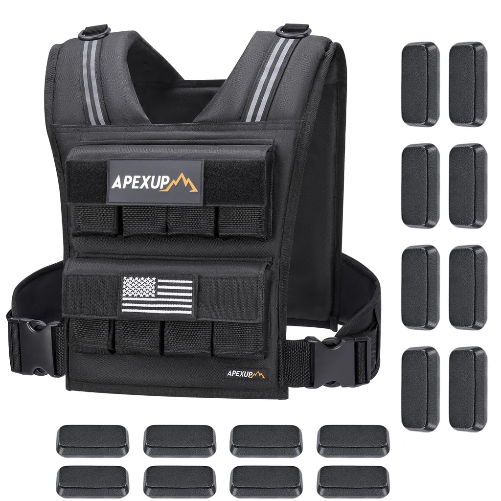 APEXUP Adjustable Weighted Vest Men 20lbs/30lbs/40lbs Weights with Reflective Stripe, Weight Vest Woman Workout Vest for Strengt