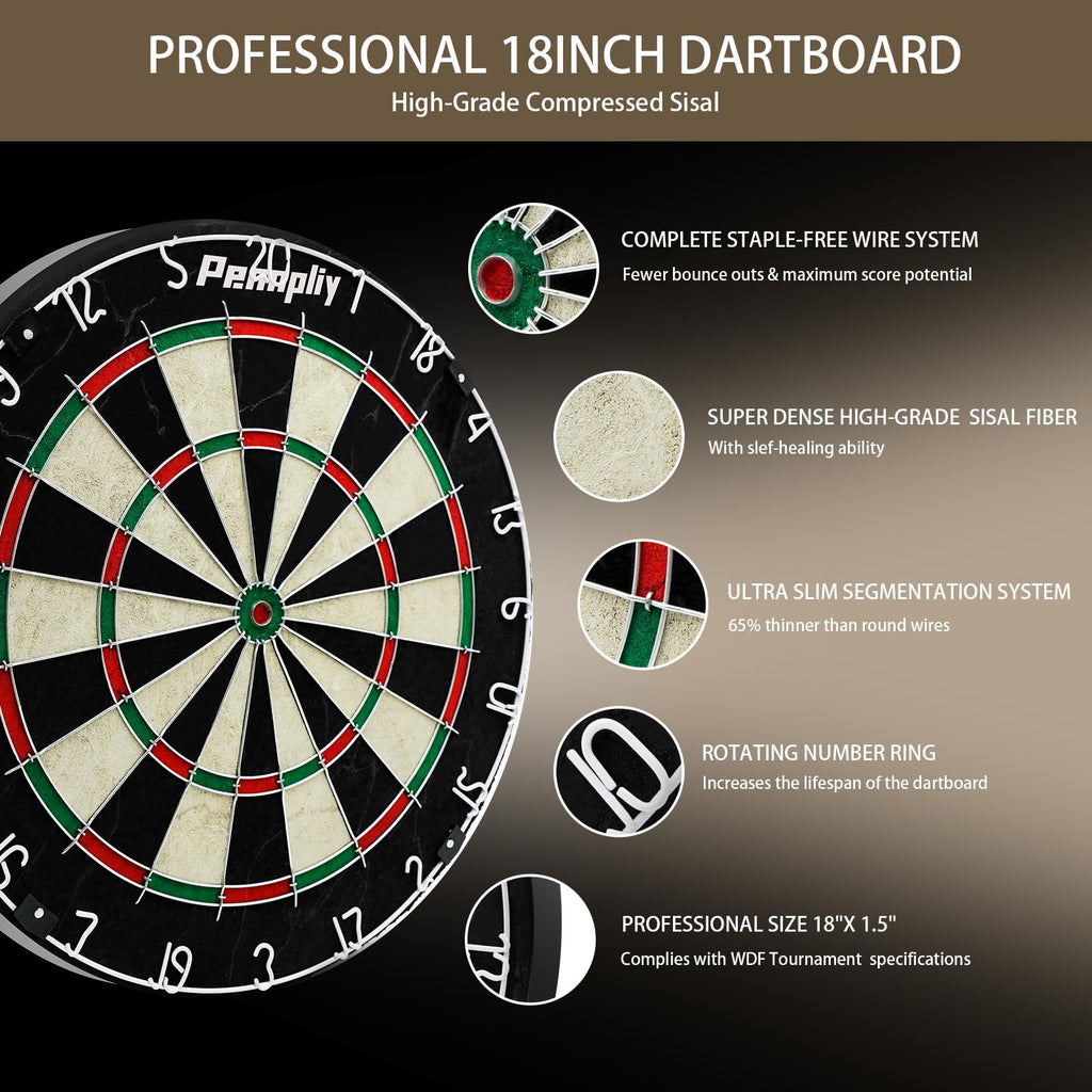 Pennpliy Bristle Dart Board Set For Adults, Professional 18'' Steel Tip Outdoor Dartboard Set, High-Grade Compressed Sisal Metal