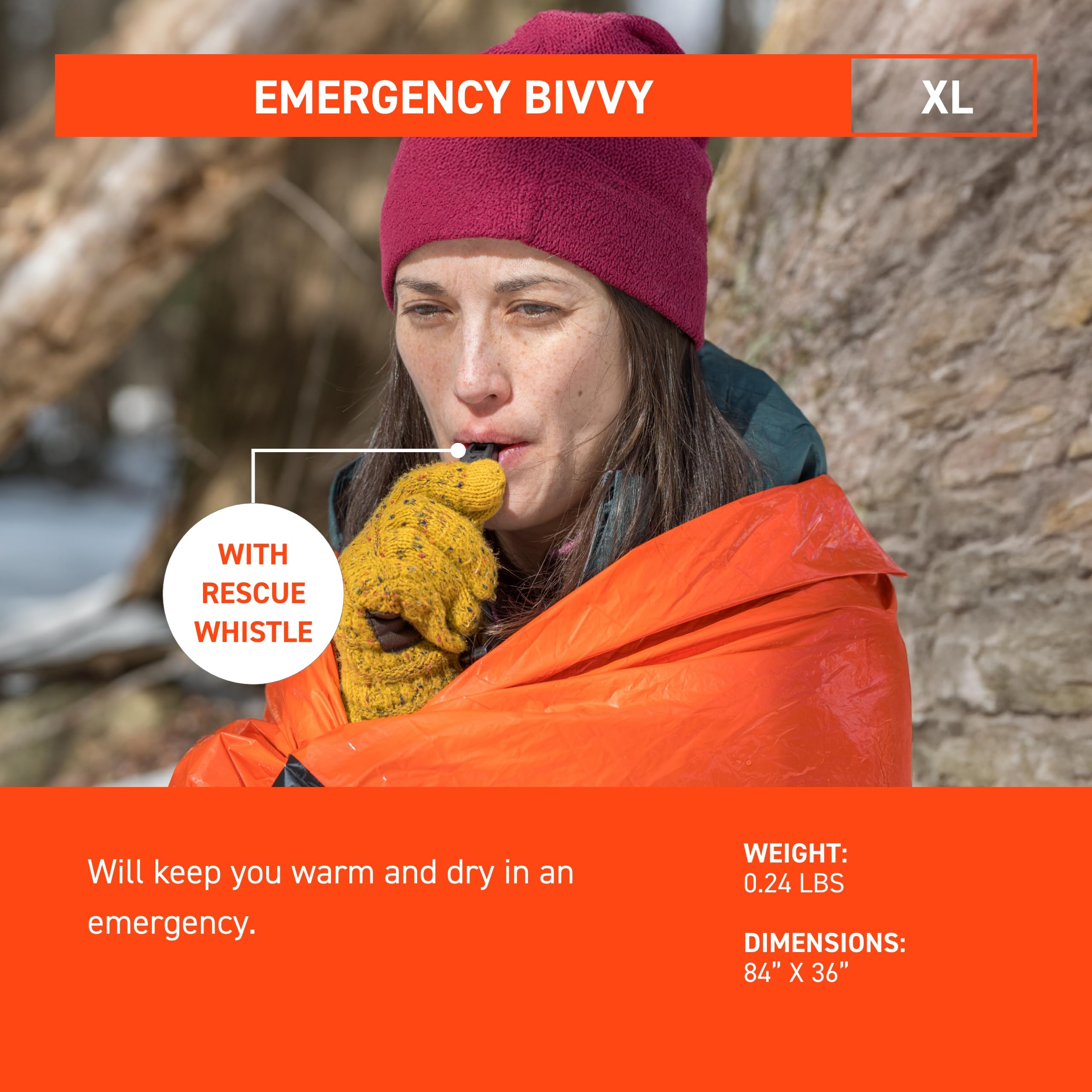 S.O.L. Survive Outdoors Longer Sol Emergency Bivvy Xl W/Rescue Whistle - Reflects Up To 90% Body Heat - Waterproof Emergency Bla