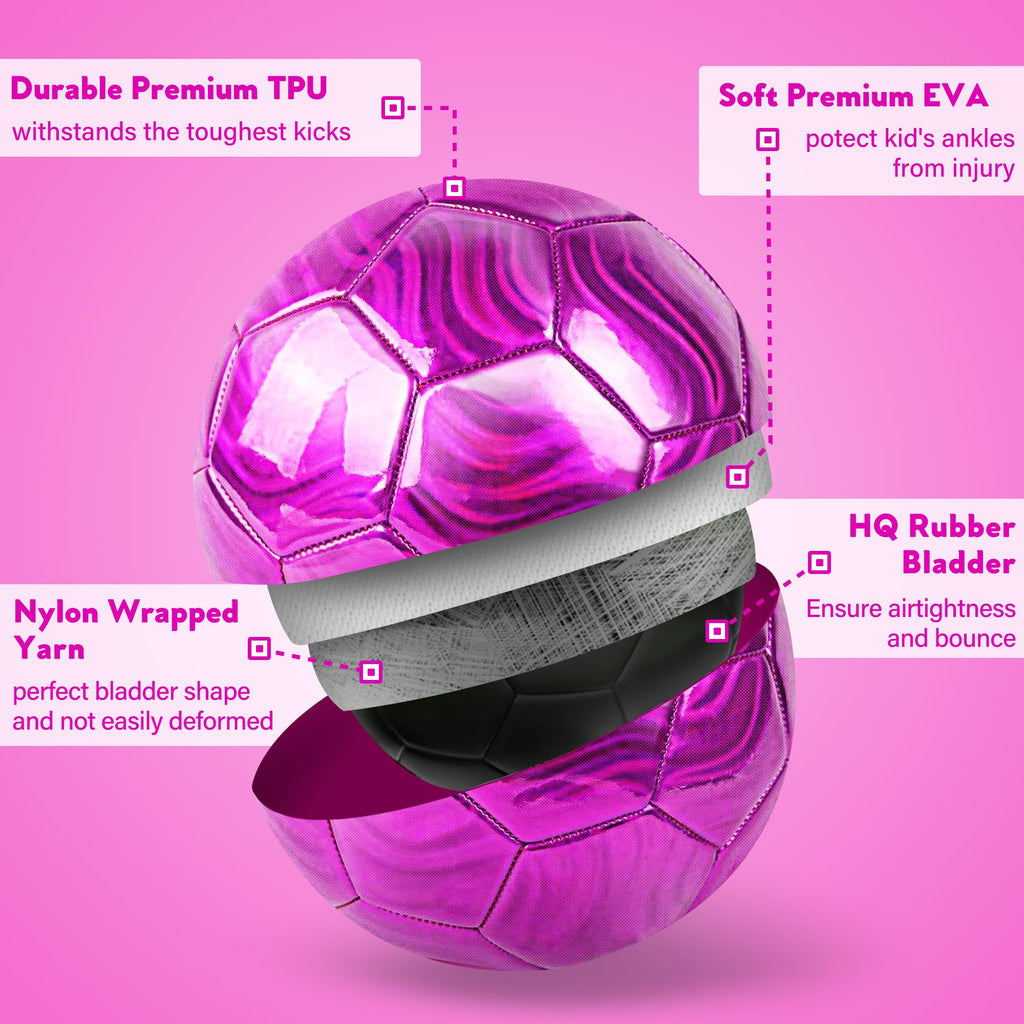 Size 4 Soccer Ball Glitter - Kids Aged 4-6 6-8 8-12 Outdoors Sports Training Ball Recreation Playing Ball Teens Girls Children Y
