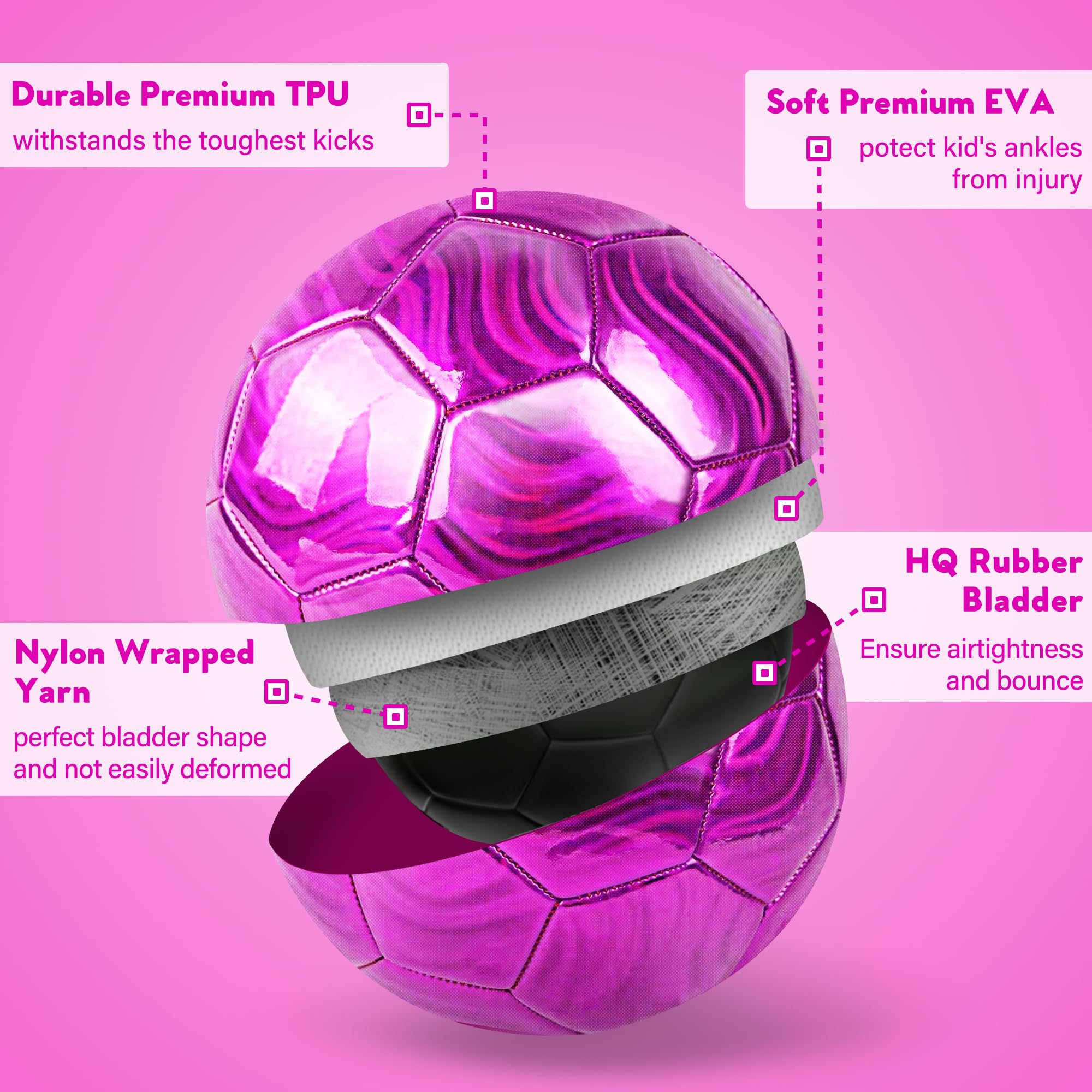 Size 4 Soccer Ball Glitter - Kids Aged 4-6 6-8 8-12 Outdoors Sports Training Ball Recreation Playing Ball Teens Girls Children Y