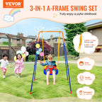 Vevor Swing Sets For Backyard, 3-In-1 Toddler Swing Set With 4 Sandbags, Easy To Assemble, Foldable Metal Stand, Swingset Indoor