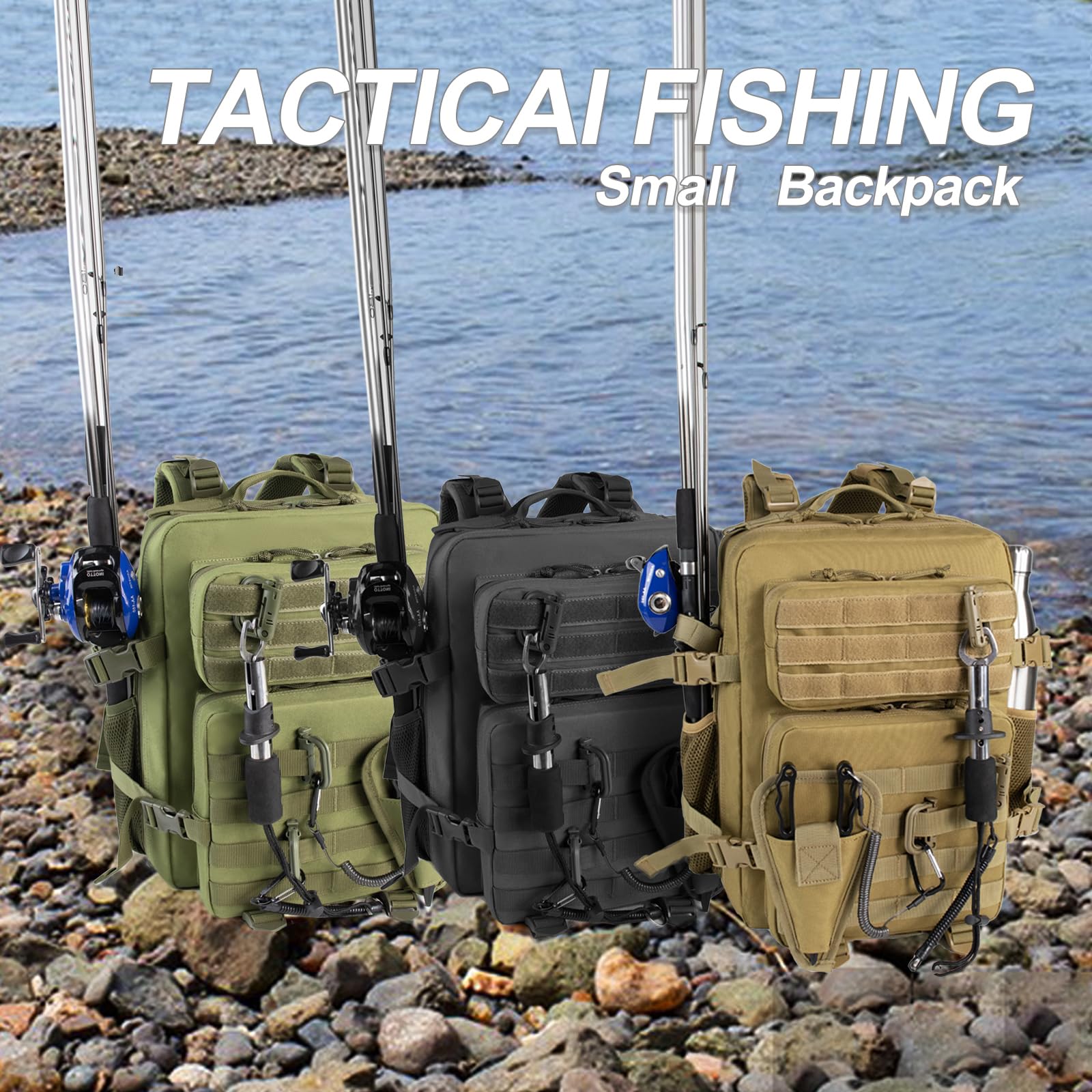 Small Tactical Fishing Tackle Backpack With Removable Plier Holder & Rod Holders Storage Fishing Gear And Equipment Tackle Bag F