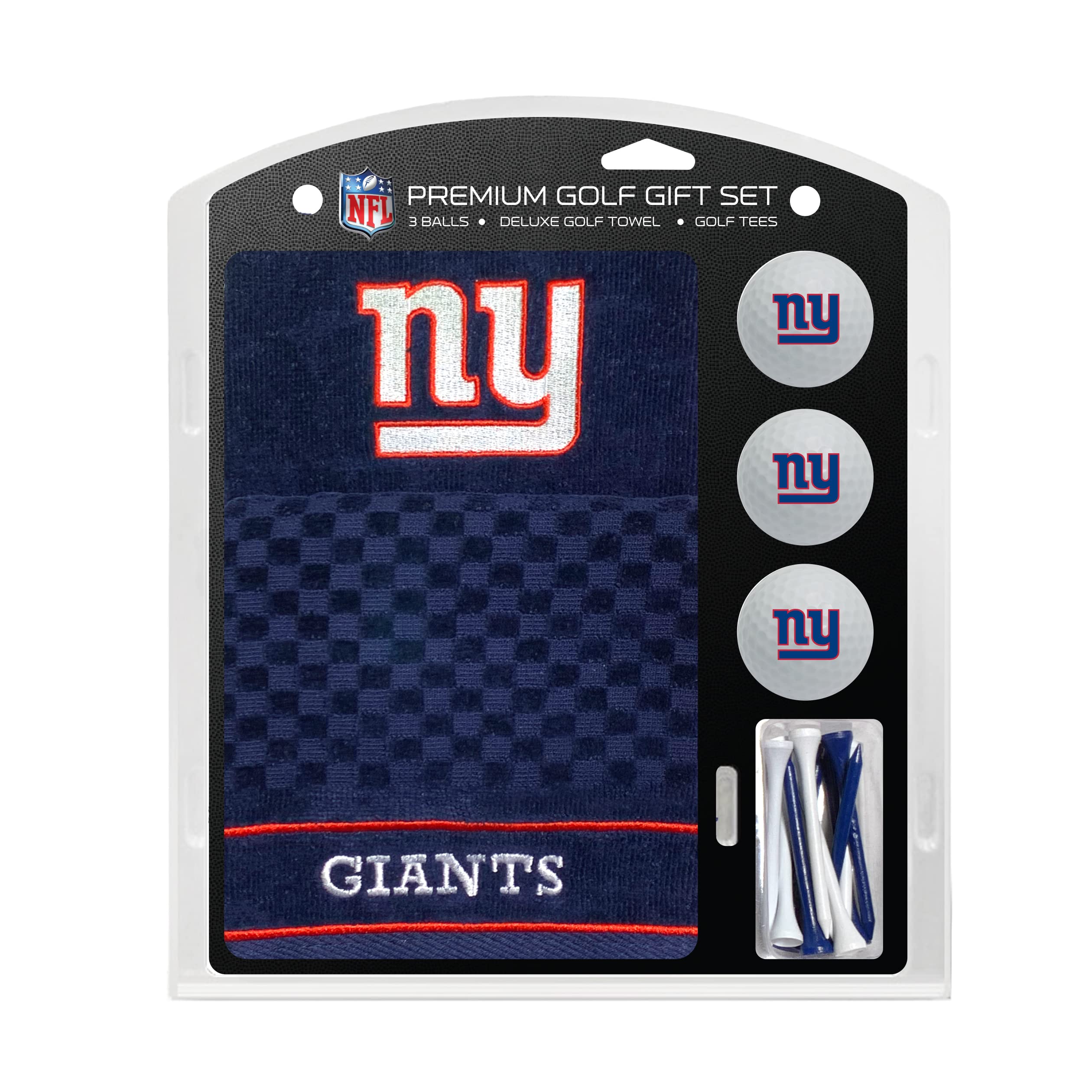 Team Golf NFL New York Giants Gift Set: Embroidered Golf Towel, 3 Golf Balls, and 14 Golf Tees 2-3/4 Regulation, Tri-Fold Towel 