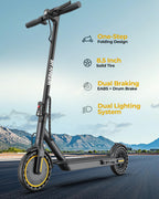 Electric Scooter with 350W Brushless Motor, 19 MPH Max Speed, 15 Miles Range, 8.5 Solid Tire, 3 Speed Modes, Cruise Control, Por