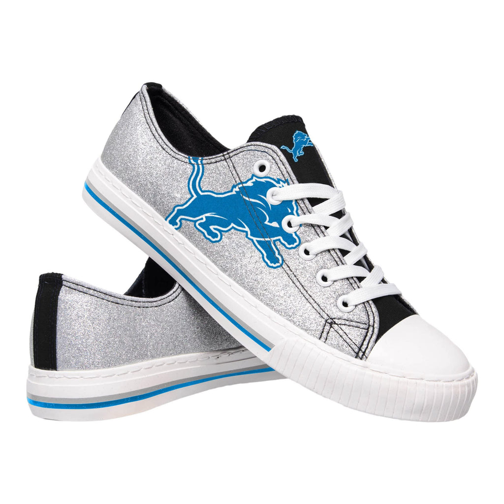 FOCO Detroit Lions NFL Womens Glitter Low Top Canvas Shoes - 10