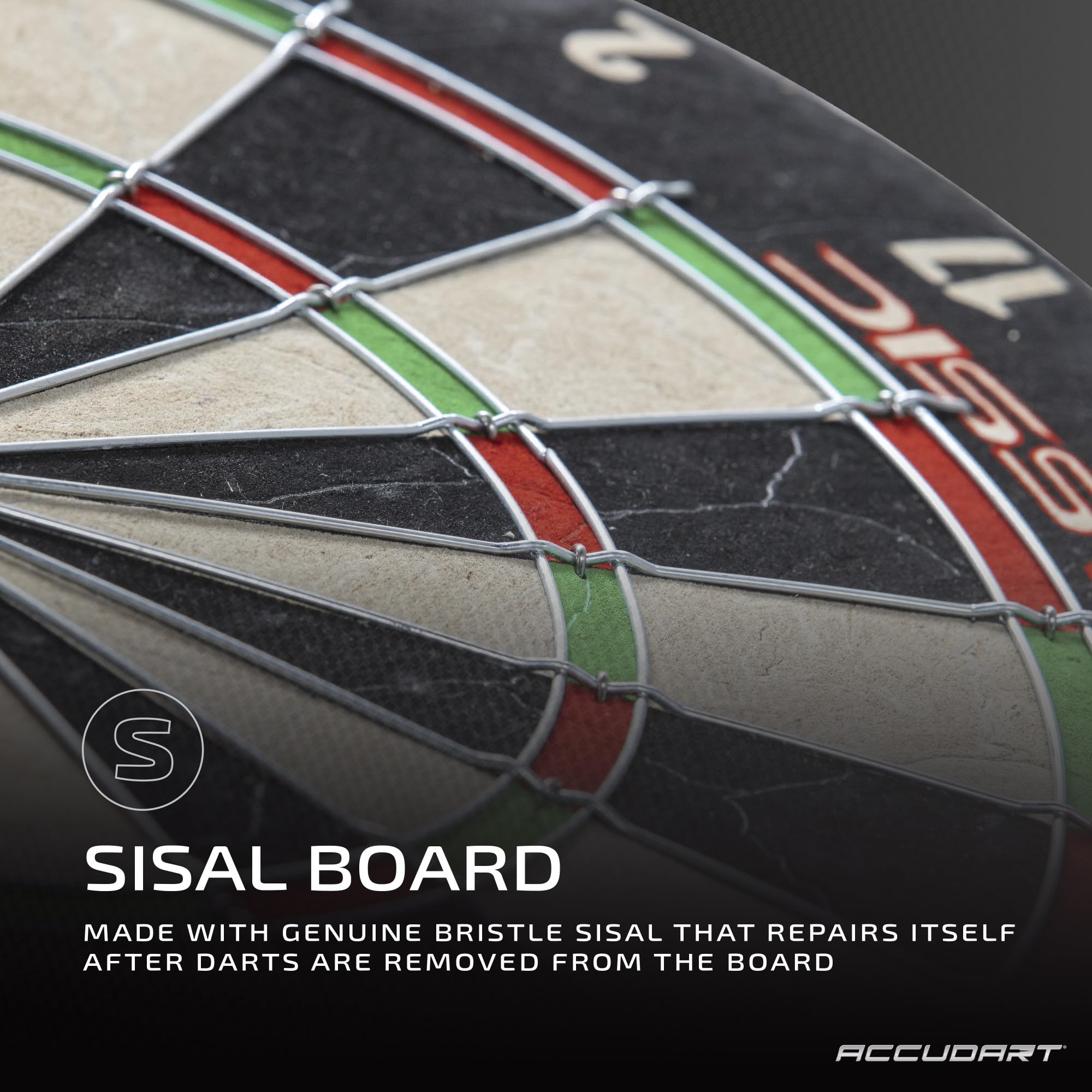 Accudart Classic Bristle Dartboard - Official Size 18'' X 1.5'' - Self-Healing Genuine Bristle Sisal - Staple Free Bullseye - Id