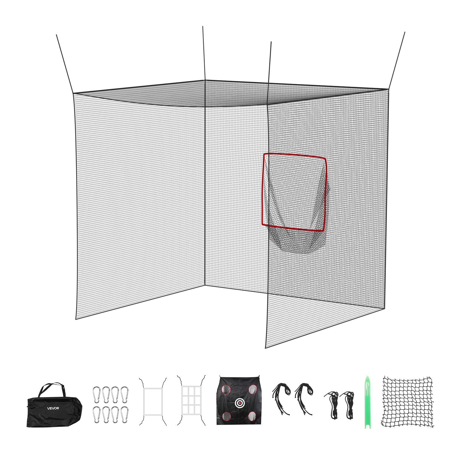 VEVOR Baseball Batting Cage, 40.0 x 12.1 x 10.0 FT Fiberglass Portable Batting Cage, Hitting Cages with 4-Ply Knotless Polyester