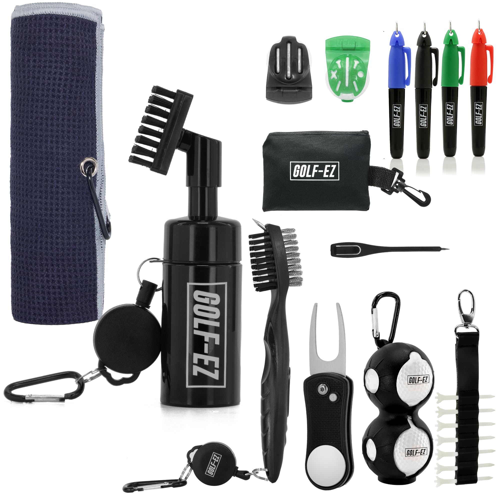 Golf-EZ Golf Essentials Kit | Must Have Golf Accessories - Golf Water Brush, Golf Towel, Golf Club Brush, Golf Ball Marker, Divo