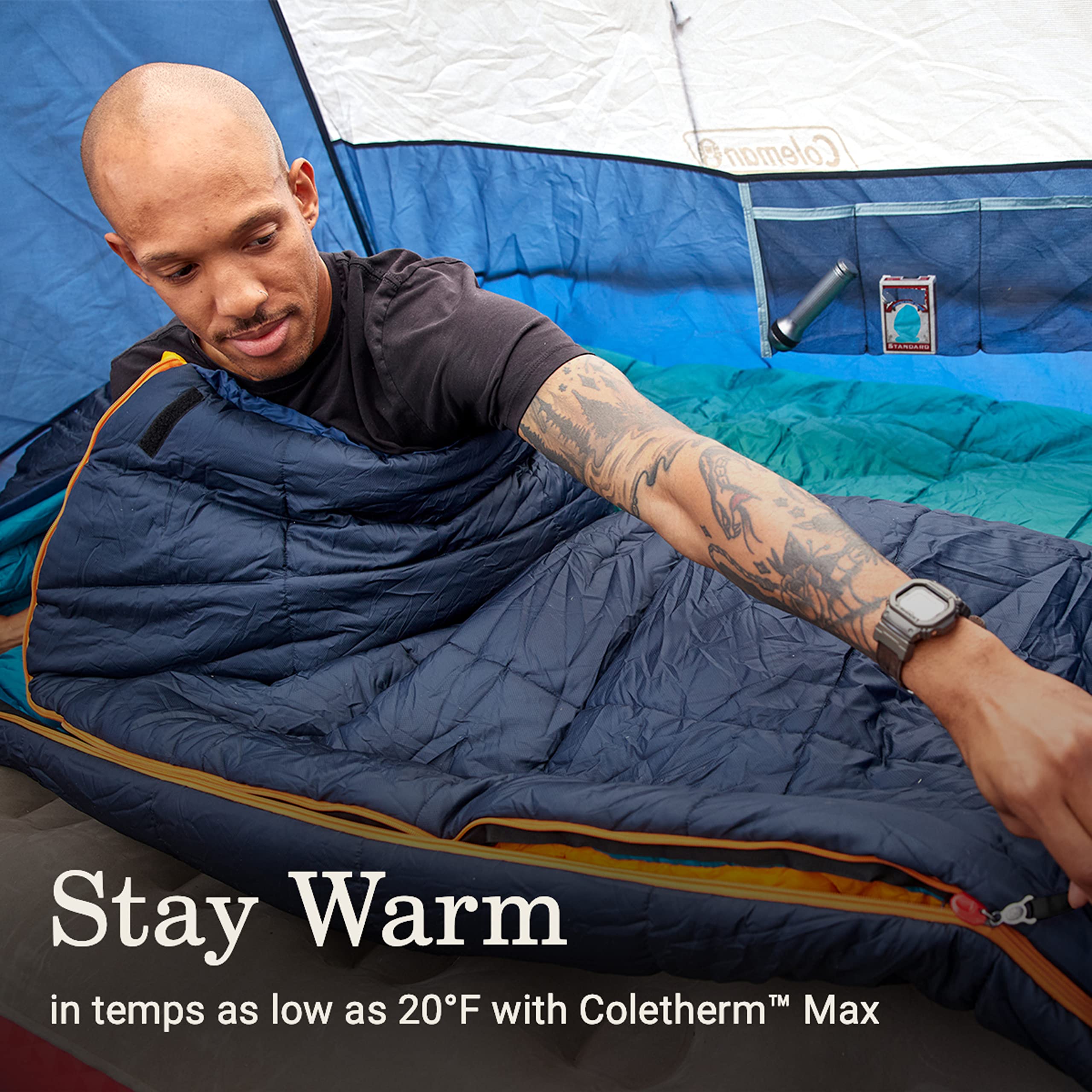 Coleman Big Bay Mummy Sleeping Bag, Cool-Weather 0F/20F/40F, Big & Tall Size With Foot Ventilation For Adults Ideal For Camping,