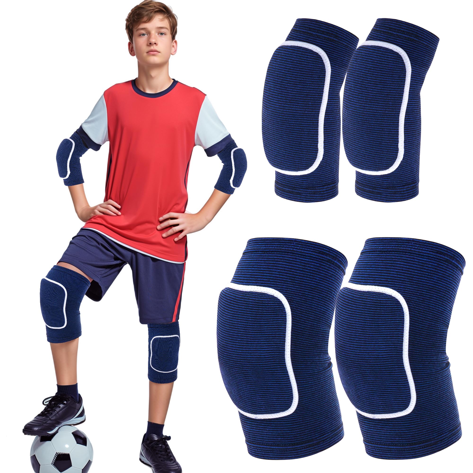 Obmwang Volleyball Knee Pads And Volleyball Arm Pads Set For Kids Youth Volleyball Yoga Dance Football Basketball Running, Large