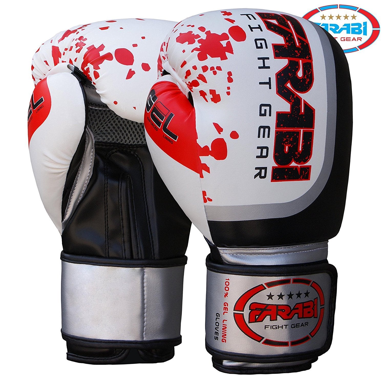 Farabi Pro Fighter Boxing Gloves Sparring Gym Bag Punching Focus Pad Mitts (White, 14Oz)