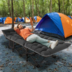 Aboron Folding Camping Cot W/Mat For Adults, Heavy Duty Outdoor Bed With Carry Bag,1200 D Layer Oxford Travel Camp Cots (Black C