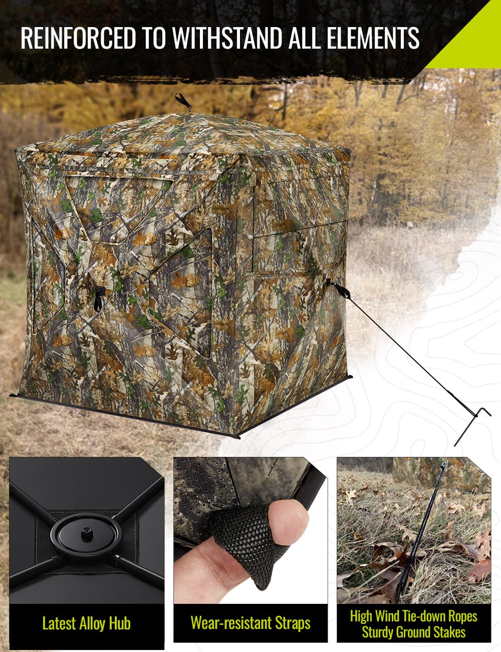 Tidewe Hunting Blind 270Full See Through With Windproof Curtain, Silent Magnetic Door & Sliding Windows, 2-3 Person Pop Up Groun