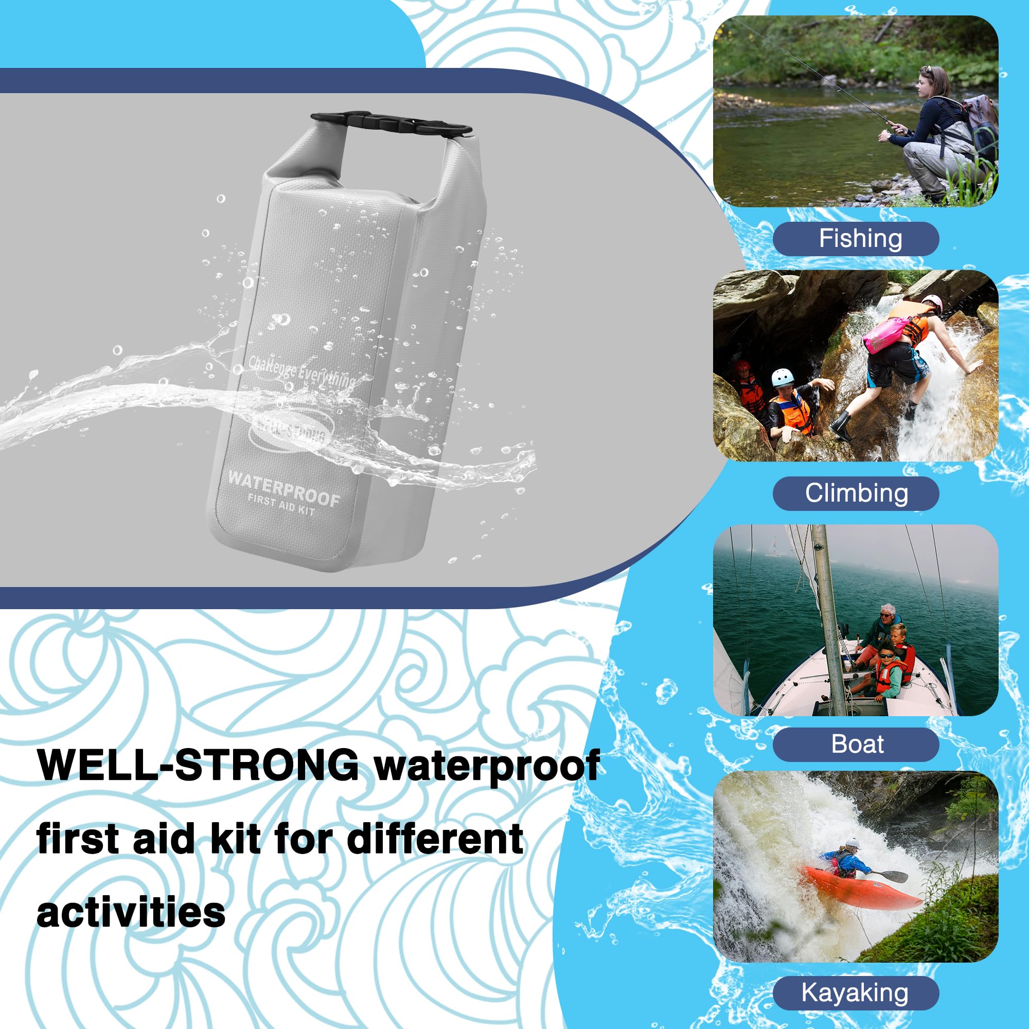 Well-Strong Waterproof First Aid Kit Roll Top Boat Emergency Kit With Waterproof Contents For Fishing Kayaking Boating Swimming