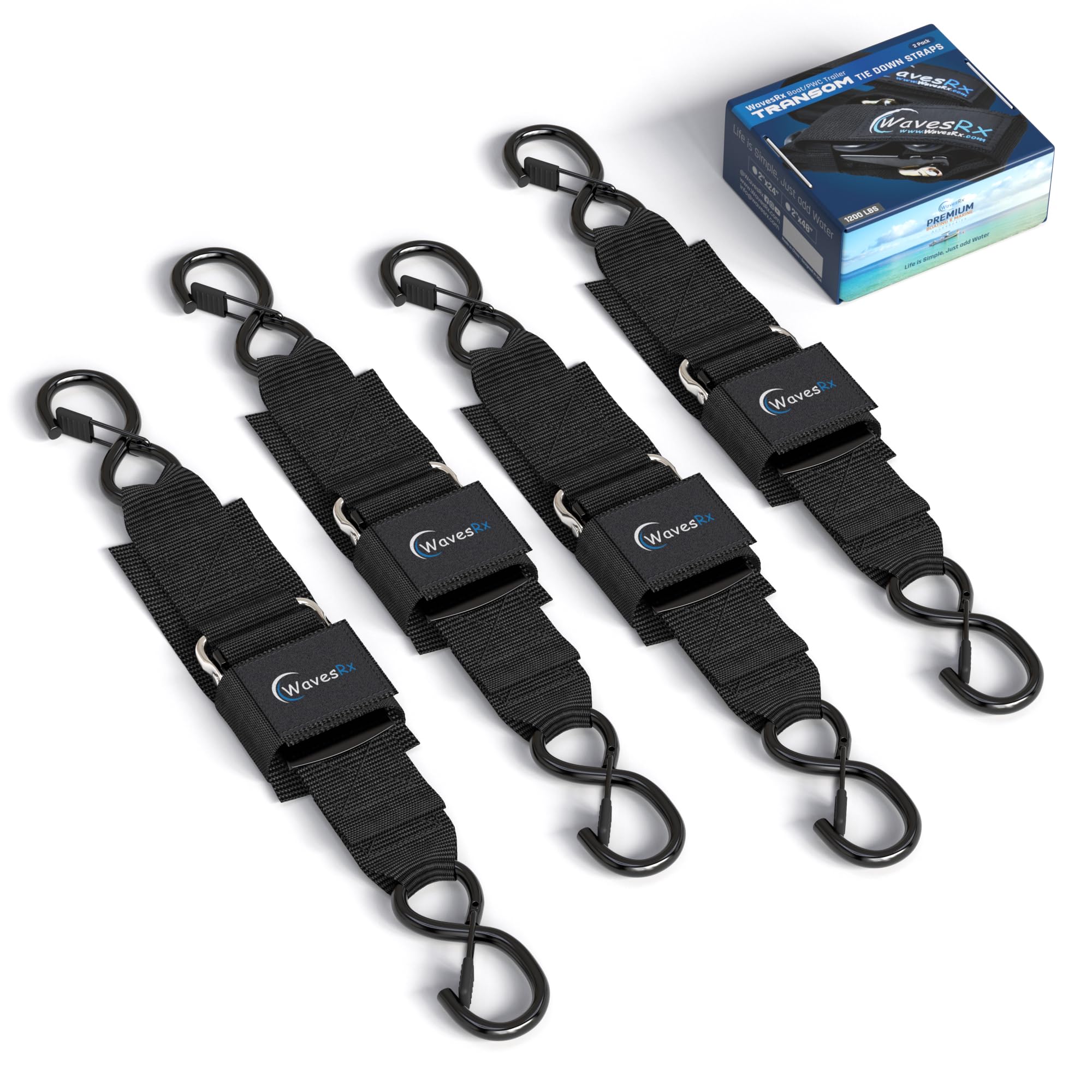 Jet Ski & PWC Boat Trailer Transom Straps (4PK) - 24 Tie Down Adjustable Boat Strap for Trailer - Outperforms Ratchet & Retracta