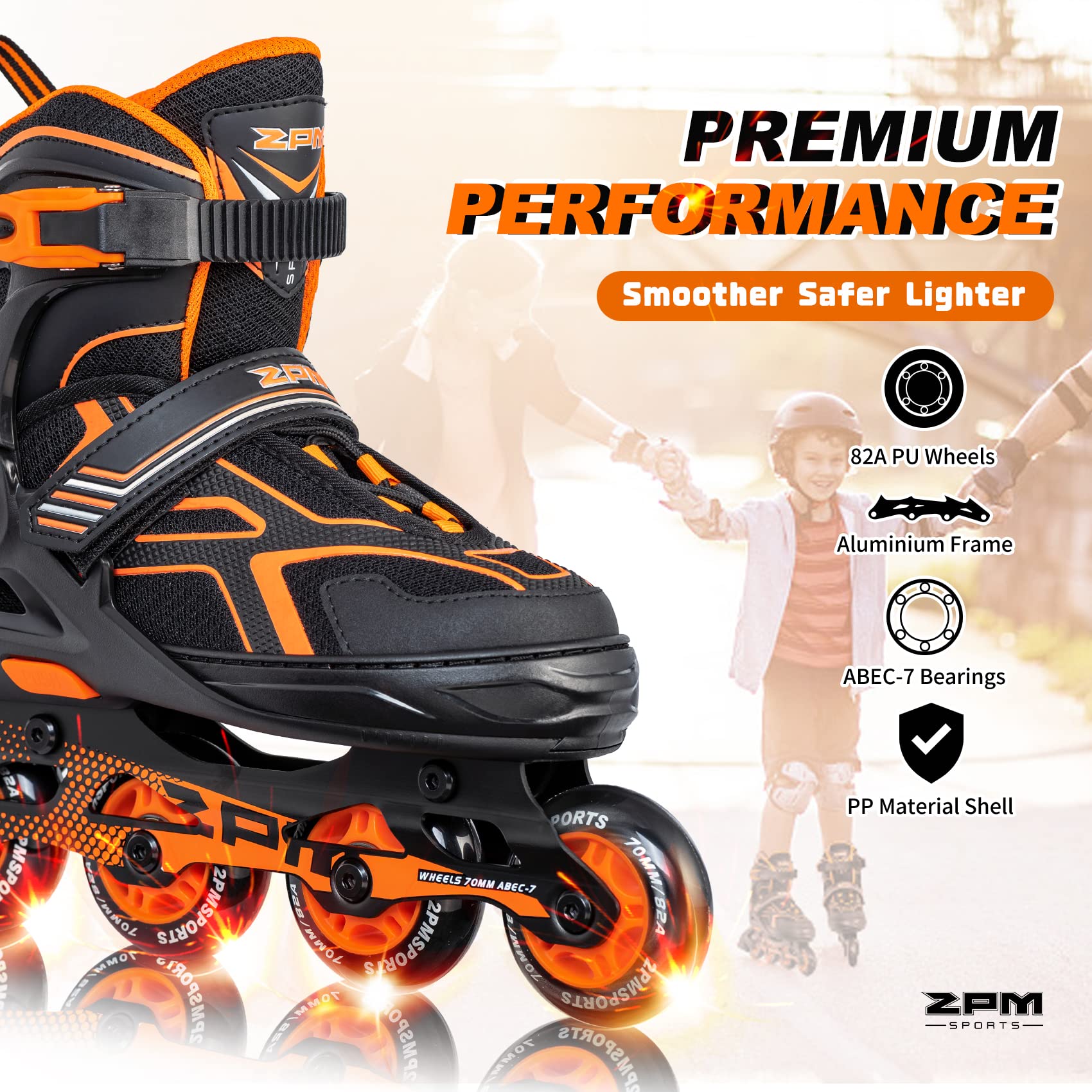 2Pm Sports Torinx Boys Adjustable Inline Skates, Fun Beginner Roller Skates For Kids, Youth, Girls, Men And Women - Orange Large