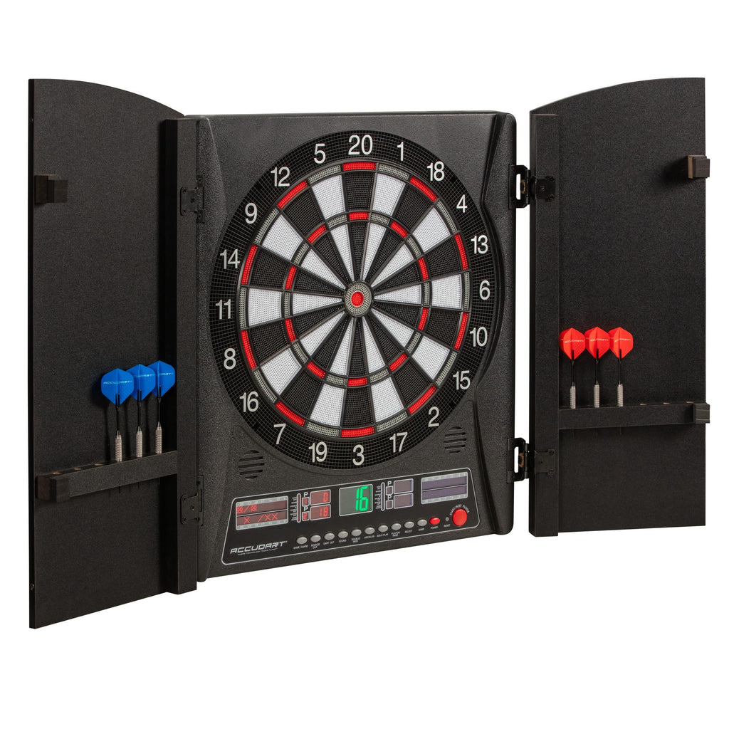 Accudart Apollo Electronic Dartboard Cabinet - 38 Game Modes - 137 Game Variations - Advanced Features - Colorful Backlit Scorin