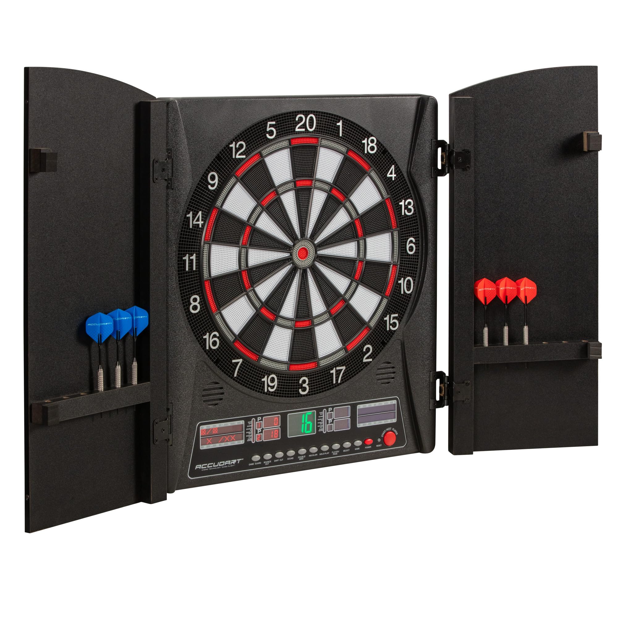 Accudart Apollo Electronic Dartboard Cabinet - 38 Game Modes - 137 Game Variations - Advanced Features - Colorful Backlit Scorin