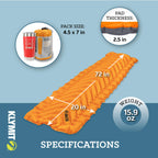 Klymit Static V Sl Inflatable Sleeping Pad For Camping, Ultralight Hiking And Backpacking Air Bed, 2.5 Inch Thick, Orange