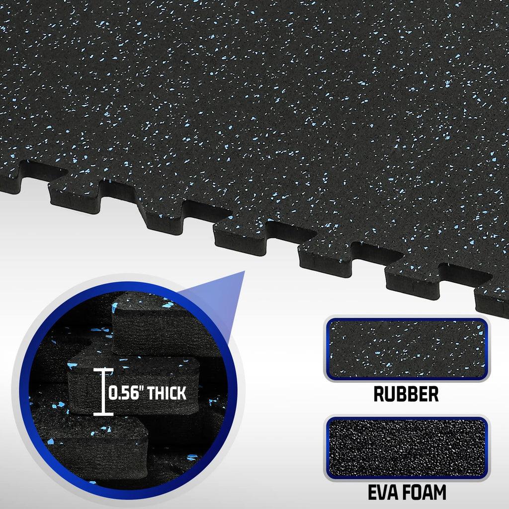 SUPERJARE 0.56 Thick 24 Pcs 96 Sq Ft Rubber Top Exercise Equipment Mats, High Density EVA Foam Mats with Rubber Top, Interlock