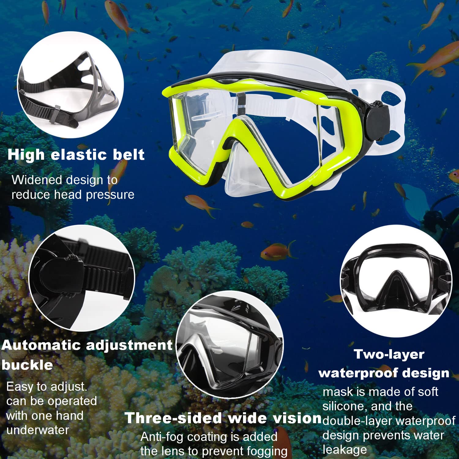 Aqua A Dive Sports Diving Mask Anti-Fog Swimming Snorkel Mask Suitable For Adults Scuba Dive Swim Snorkeling Goggles Masks (Yell