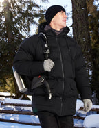 Rejork Men s Long Winter Coat Hooded Warm Quilted Jacket Water-resistant Cold Weather Parka Black S