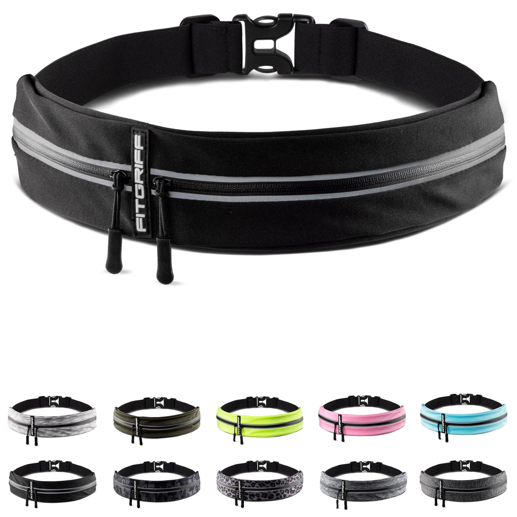 Fitgriff Running Belt For Men & Women - Secure Jogging Pouch For Phone, Keys & Essentials - For All Cell Phones (Black, 33.5'' -