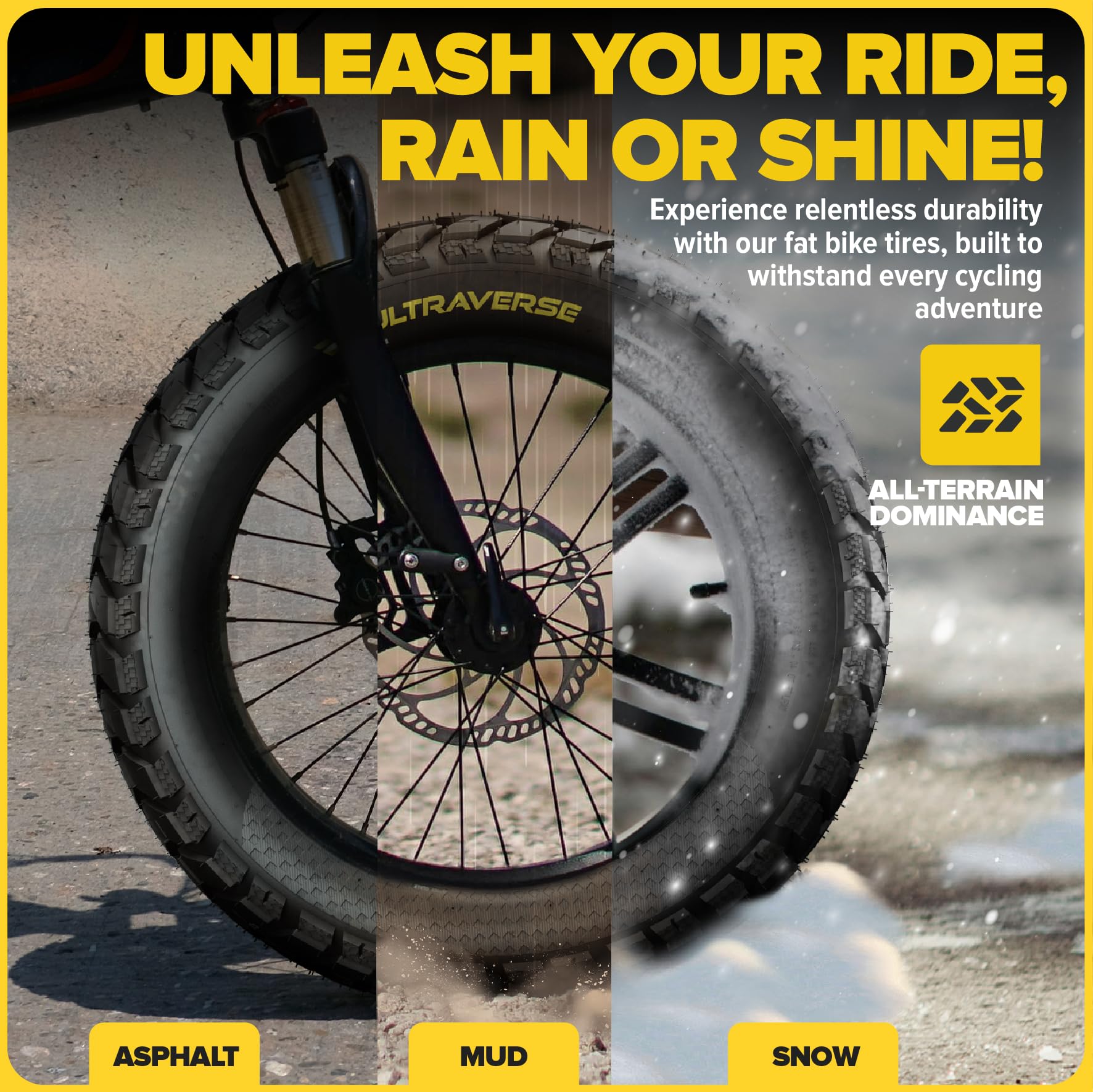 Ultraverse 26X4 E-Bike Fat Tire - Robust, High-Performance 26Inch Fat Tyre For Mtb And Ebikes, Durable All-Terrain Directional T