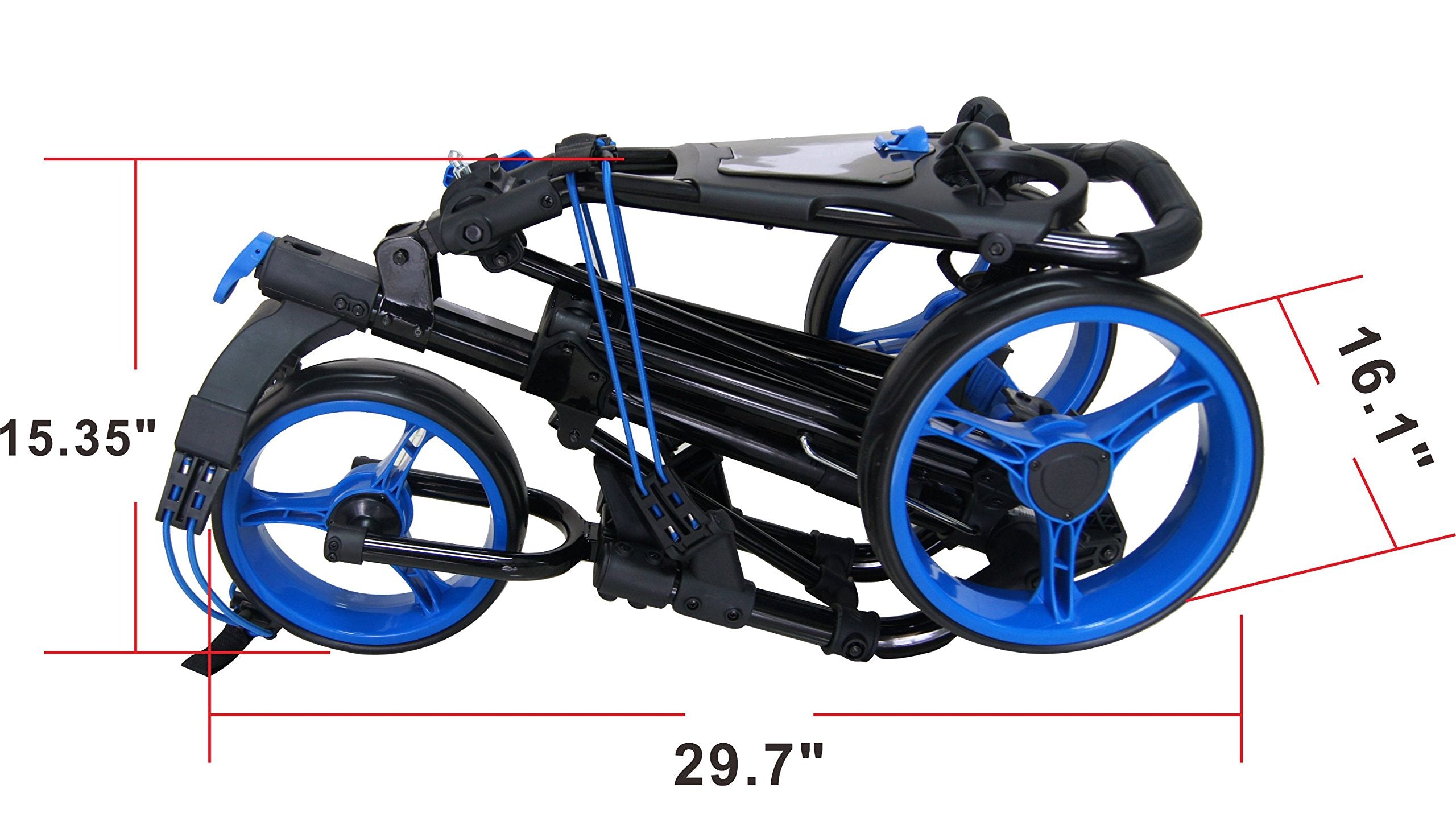 Qwik-Fold 3 Wheel Push Pull Golf Cart - Foot Brake - One Second To Open & Close! (Black/Blue)