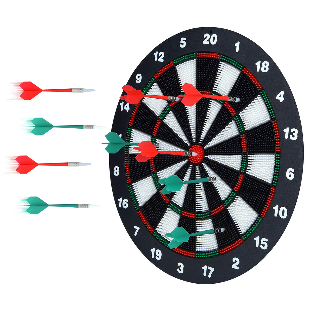 Portzon Dart Board, 16.4 Inch With 6 Rubber Safety Tip Darts Dartboard Game Set, Office Relaxing Sport & Family Leisure Time