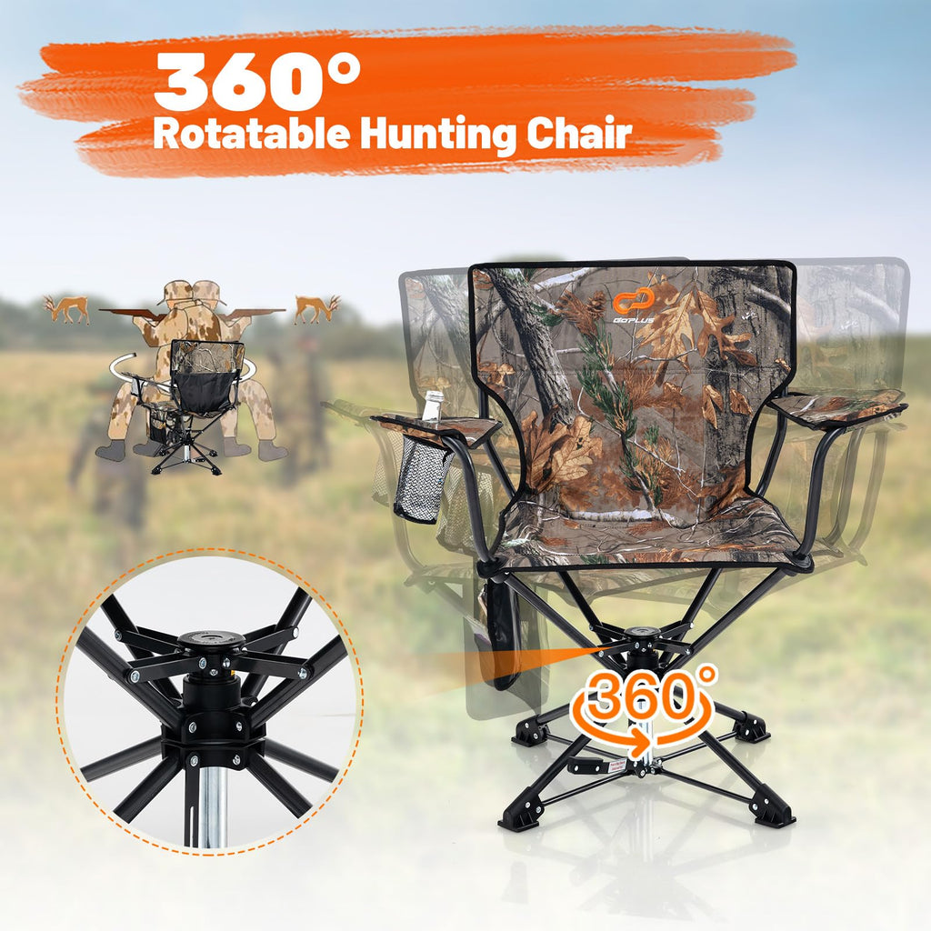 Goplus Swivel Camping Chair, Portable Hunting Chair For Adults W/Cup Holder & Carrying Bag, Folding 360-Degree Free Rotation Law