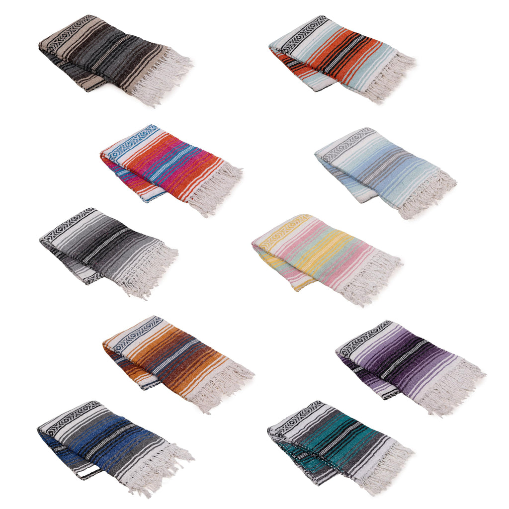 Cozumel Authentic Mexican Blanket, 10 Pack, 72X48 Inches, Made In Mexico - Yoga Blanket For Studios - Outdoor Picnic/Camping Bla