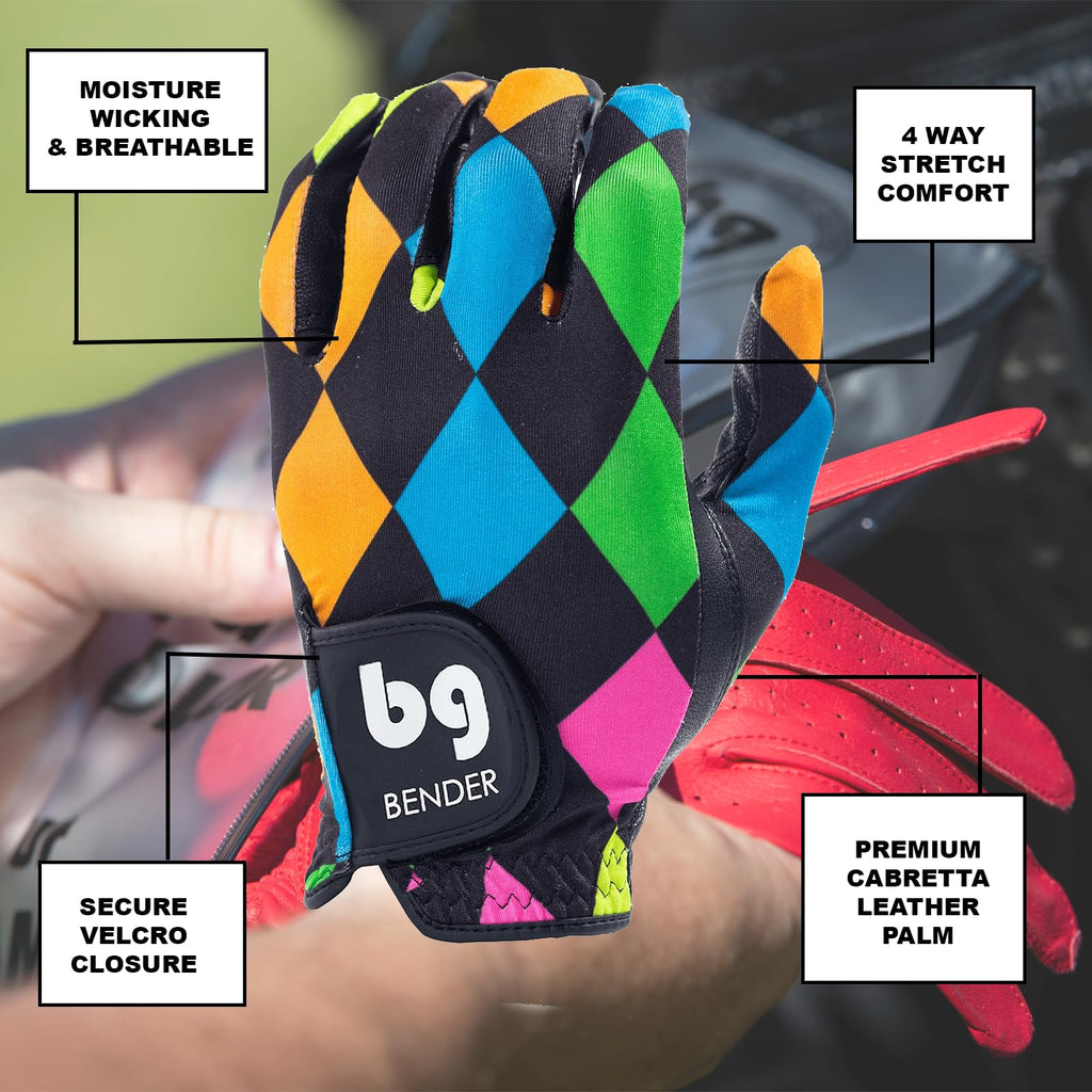 Bg Bender Golf Glove  Wear On Left  (Argyle, Mens Ml)