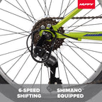 Huffy Stone 20 Inch Mountain Bike, Matte Lime Frame, 6-Speed Shimano Twist Shifting, Front Suspension, Comfort Saddle, 20''/24''