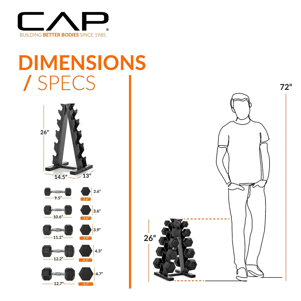 Cap Barbell 150 Lb Coated Hex Dumbbell Weight Set With Vertical Rack, Green, New Edition