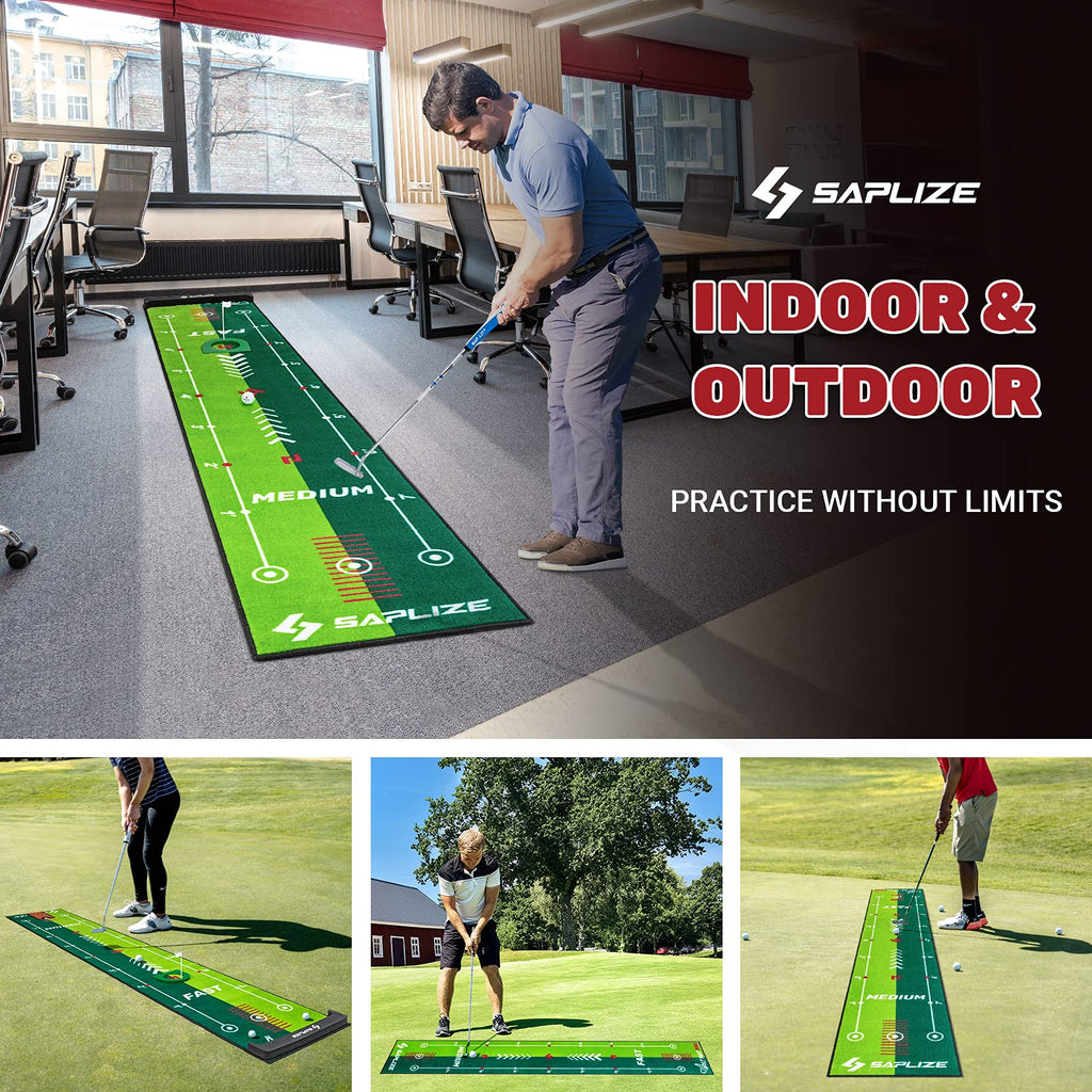 Saplize Two-Speed Golf Putting Practice Mat With Putting Alignment Mirror, 20 In X 10 Ft Putting Training Aid Mat, Anti-Slip Bac