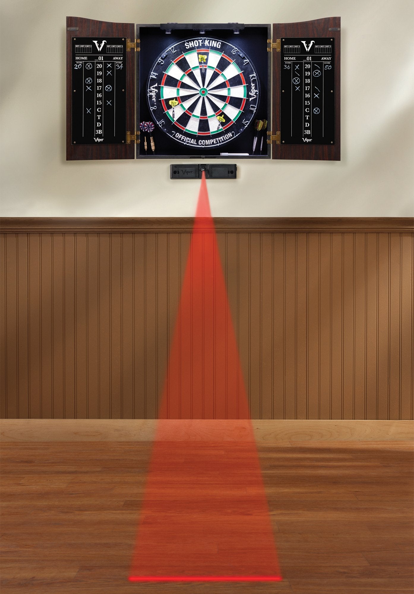 Viper By Gld Products Viper Vault Cabinet & Shot Sisal/Bristle Ready-To-Play Bundle: Elite Set (Shot King Dartboard, Darts, Shad