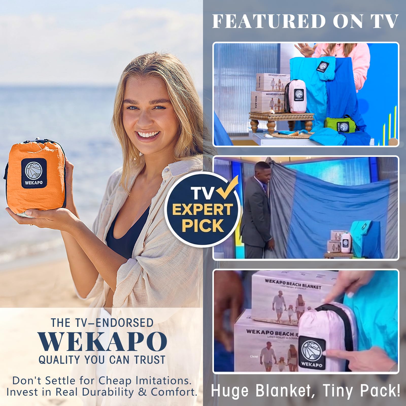 WEKAPO Beach Blanket - Sandproof Waterproof Extra Large Beach Mat | Oversized Sand-Free Lightweight Quick-Drying | Beach Essenti
