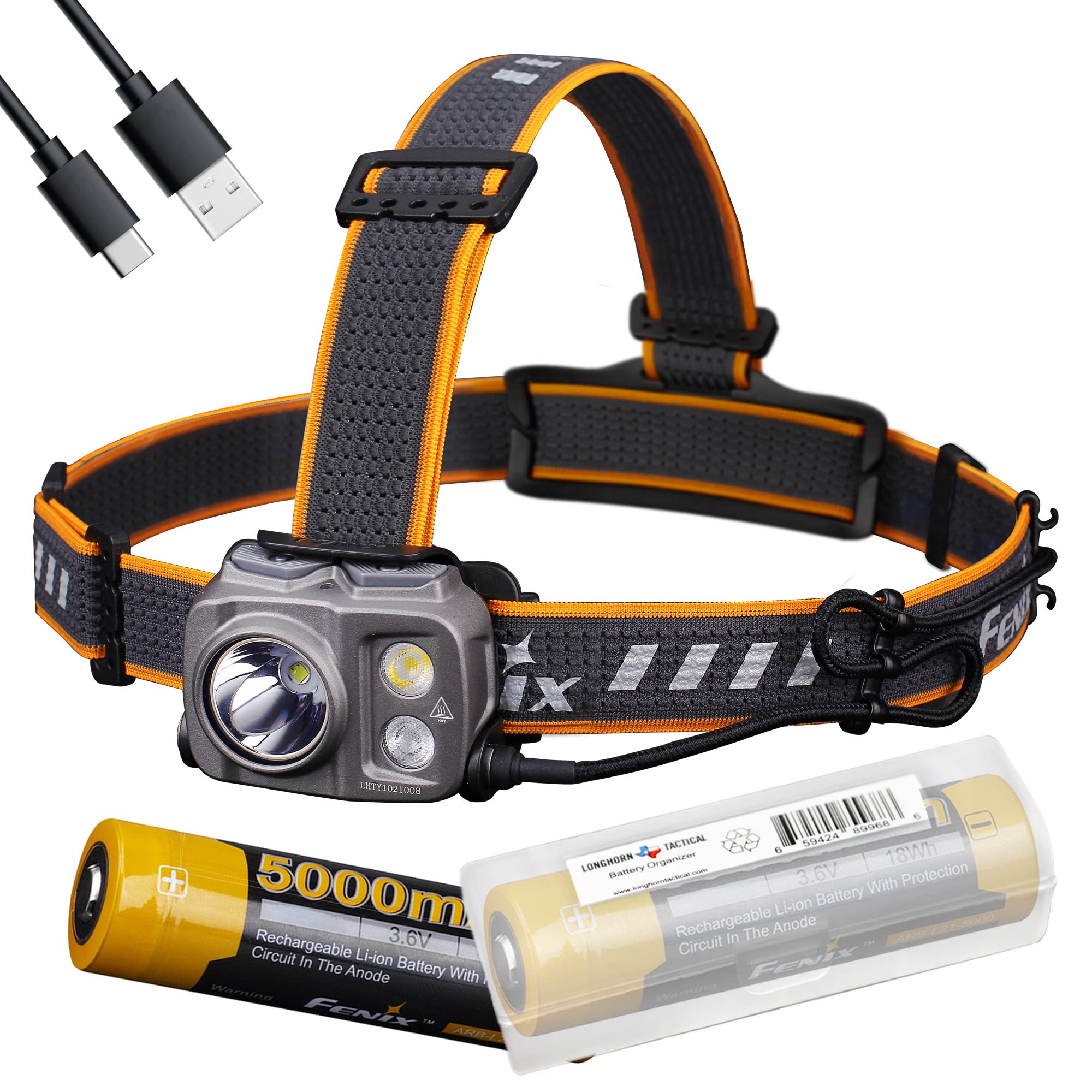 Fenix HP25R v2.0 USB-C Rechargeable Headlamp Bundle with Backup Battery, 1600 Lumen Spotlight, 400 lumens Floodlight and Red Lig