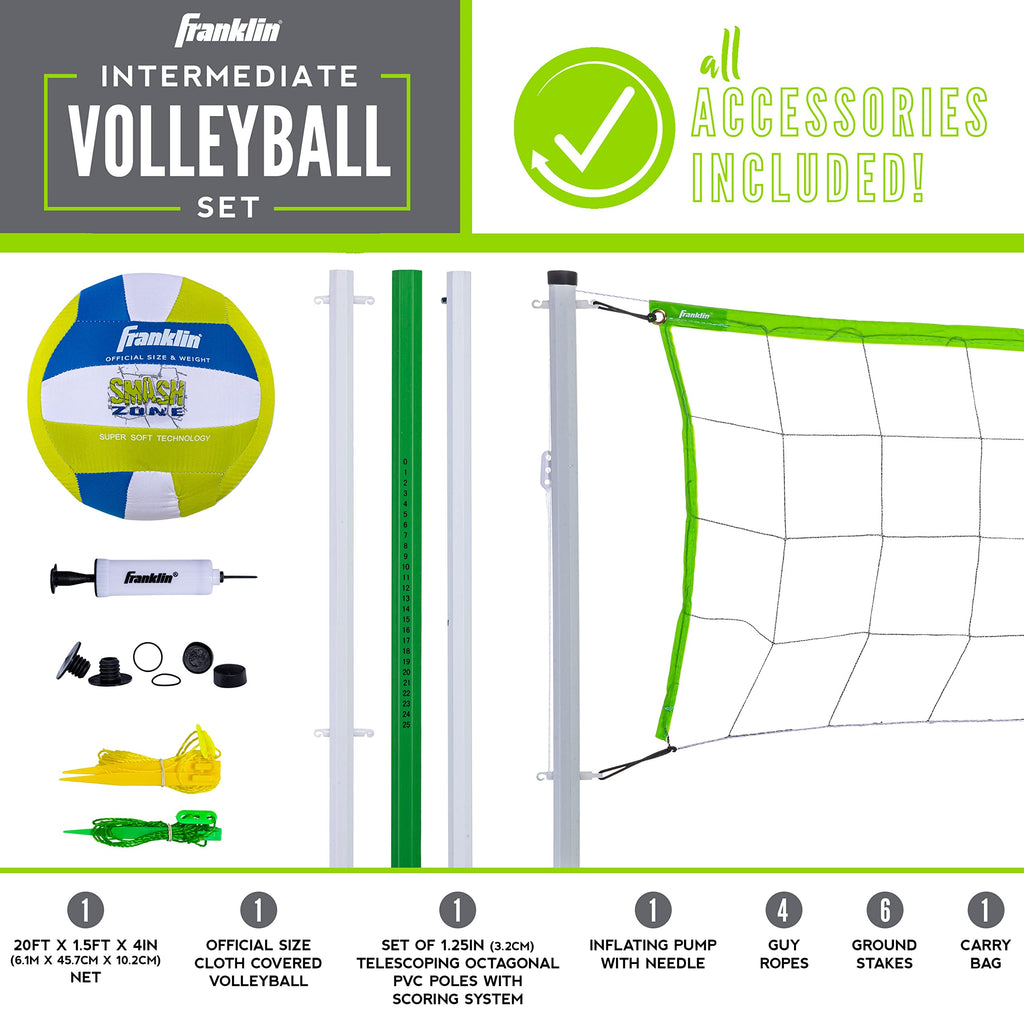 Franklin Sports Volleyball Set - Beach And Backyard Volleyball Net Set - Portable Volleyball Net And Ball Set With Poles And Gro