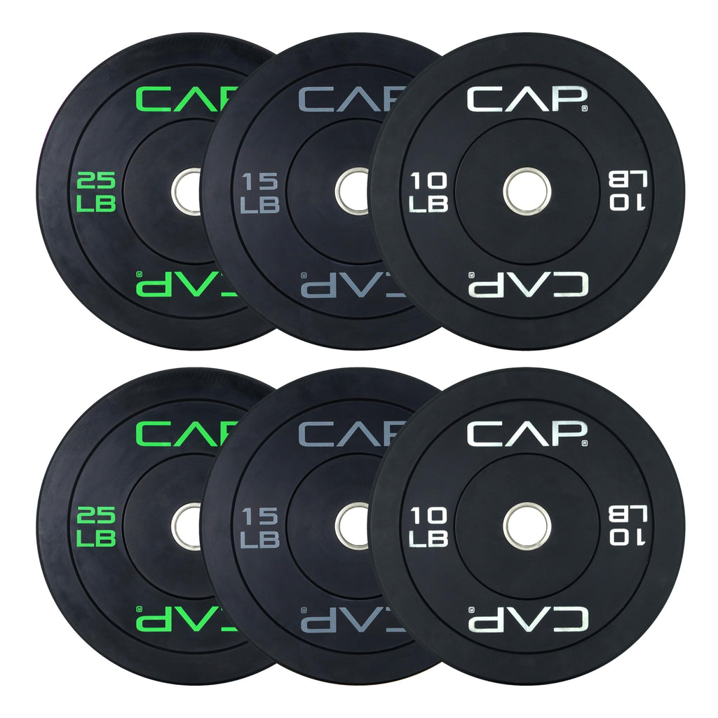 CAP Barbell 370 LB Economy Olympic Bumper Plate Set with Color Logo | Black