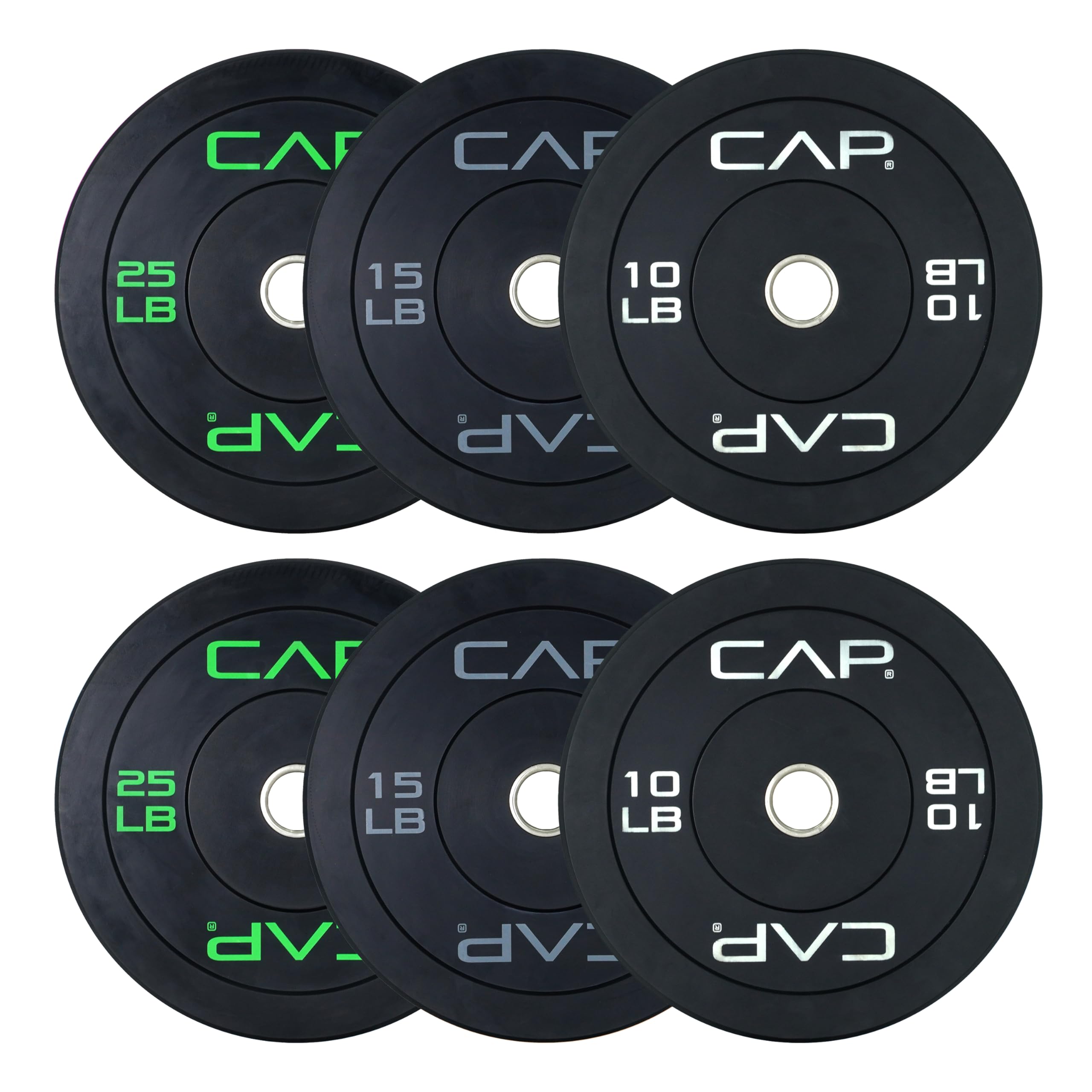 CAP Barbell 370 LB Economy Olympic Bumper Plate Set with Color Logo | Black