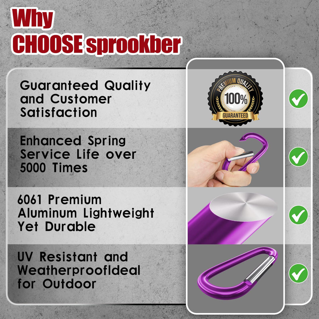 Sprookber 4 Heavy Duty Aluminum Carabiners, Large D-Ring Clips, Spring Snap Hooks For Camping, Hiking, Keychain, Dog Leash (Set