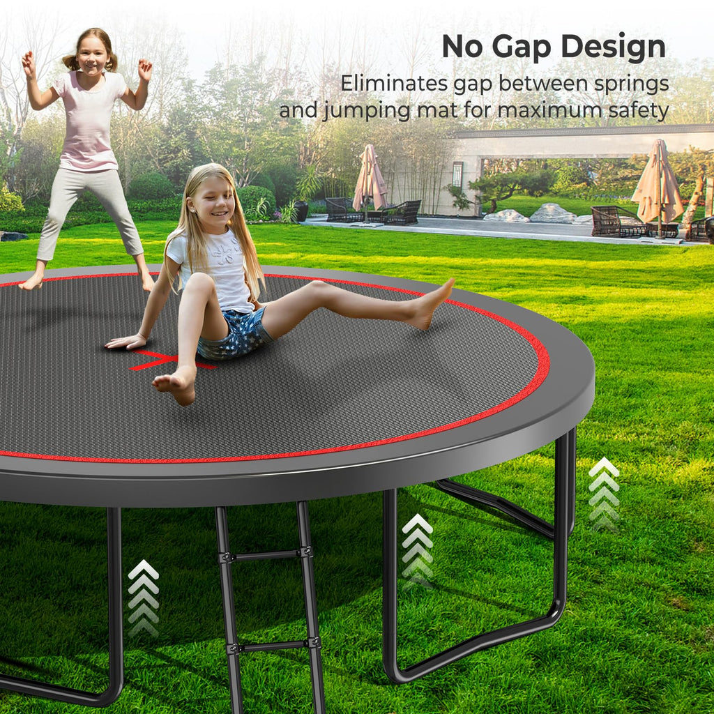 Lyromix 14FT Trampoline Outdoor with Basketball Hoop, Trampoline with Lights for Kids and Adults, Recreational Trampolin with Sp