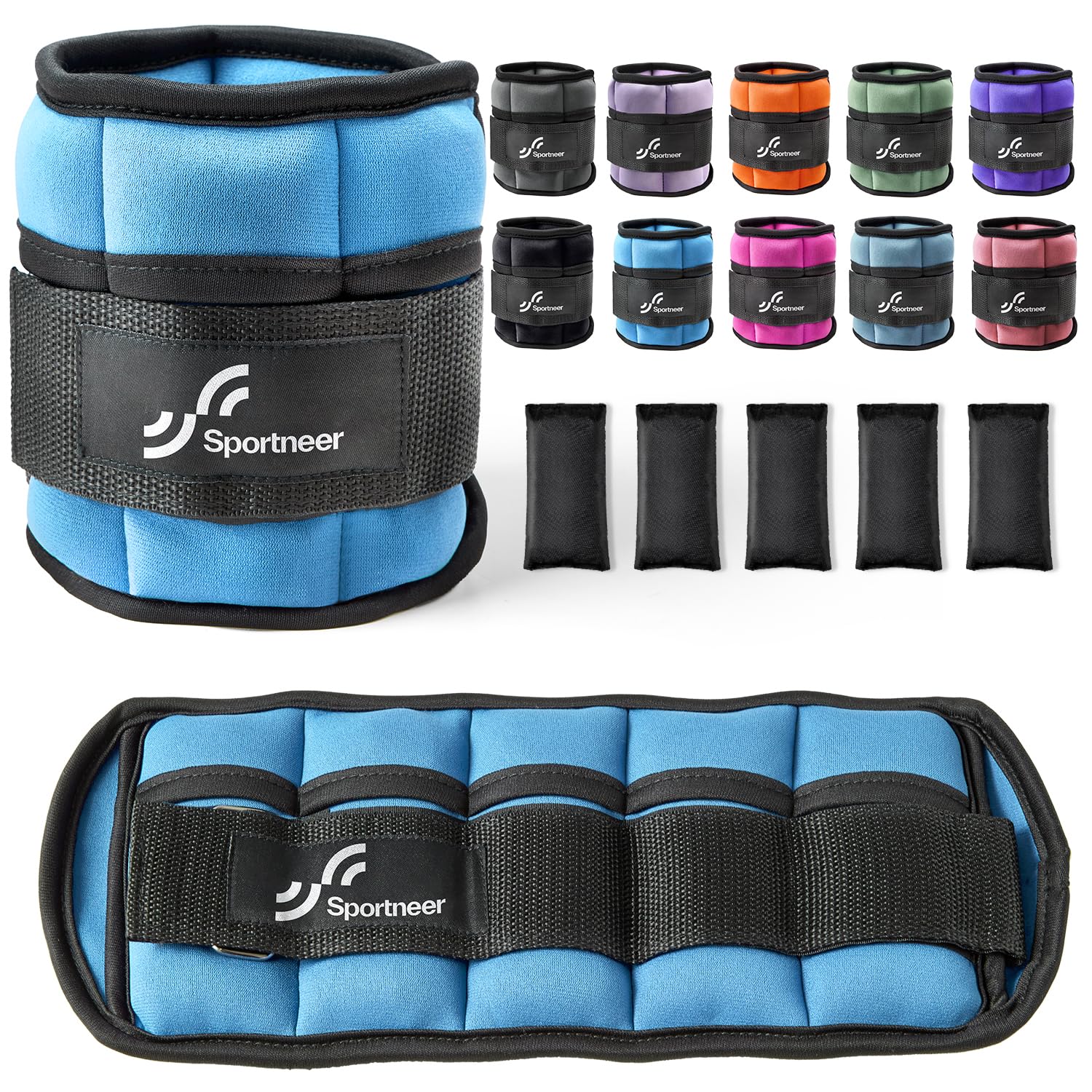 Sportneer Adjustable Ankle Weights Set - 1 Pair (2-10 lbs) Removable Sandbags for Women & Men, Comfortable Neoprene Leg Weights 