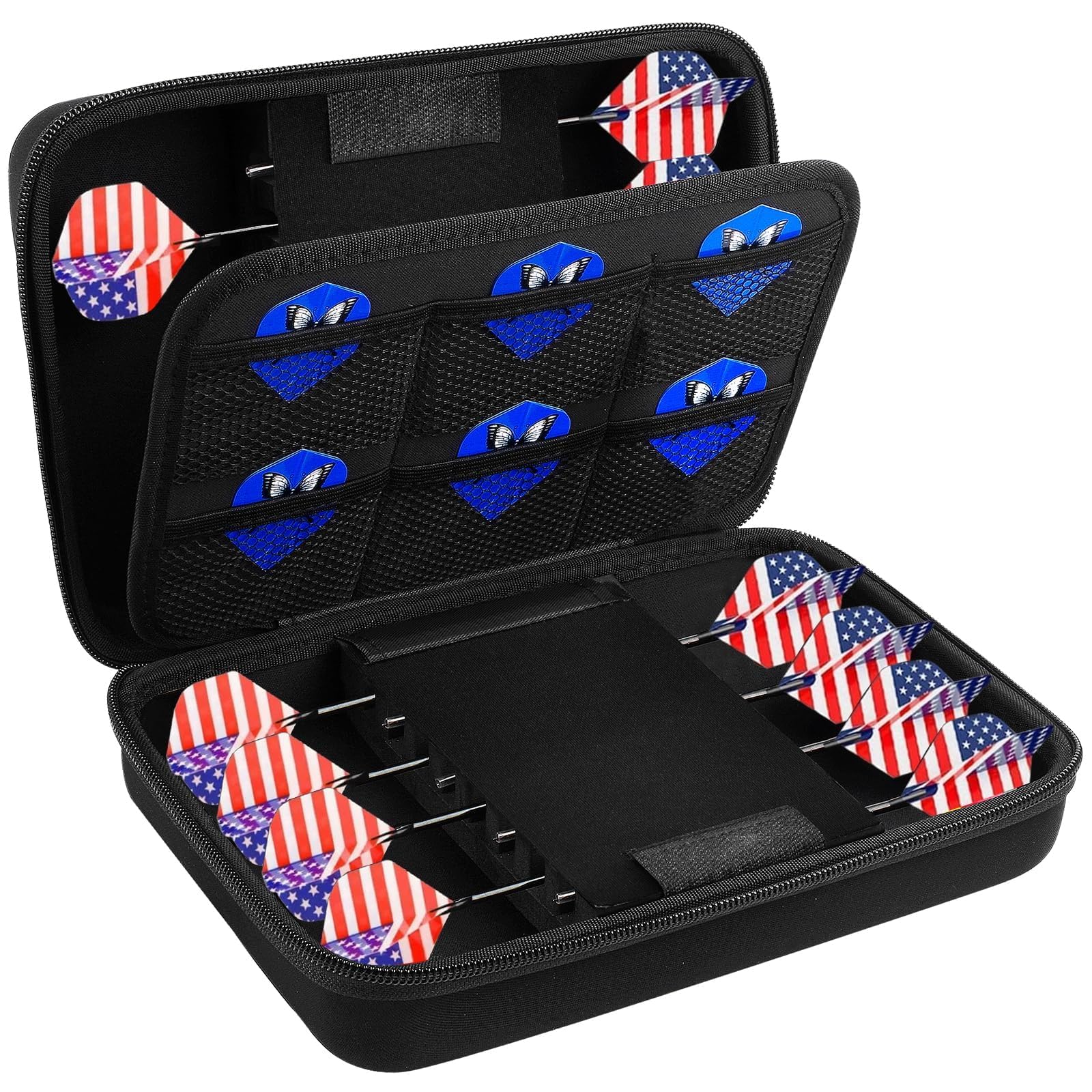 GWCASE Case for 16 Steel Tip and Soft Tip Darts, Dart Carrying Storage Holder Fits for Tips, Shafts and Flights and Extra Access