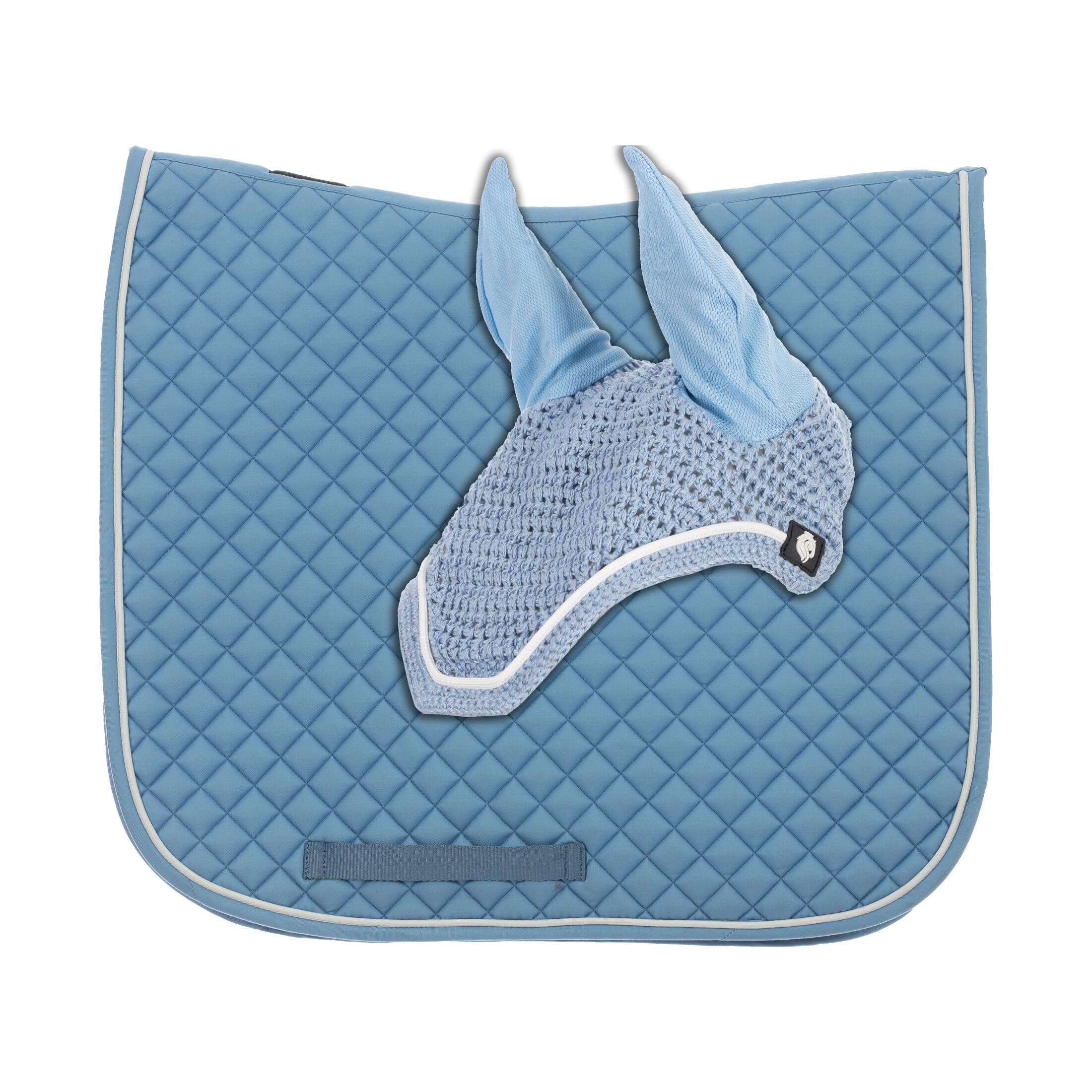 Equinavia Voss Dressage Saddle Pad and Crocheted Bonnet Set - Forever Blue - Horse